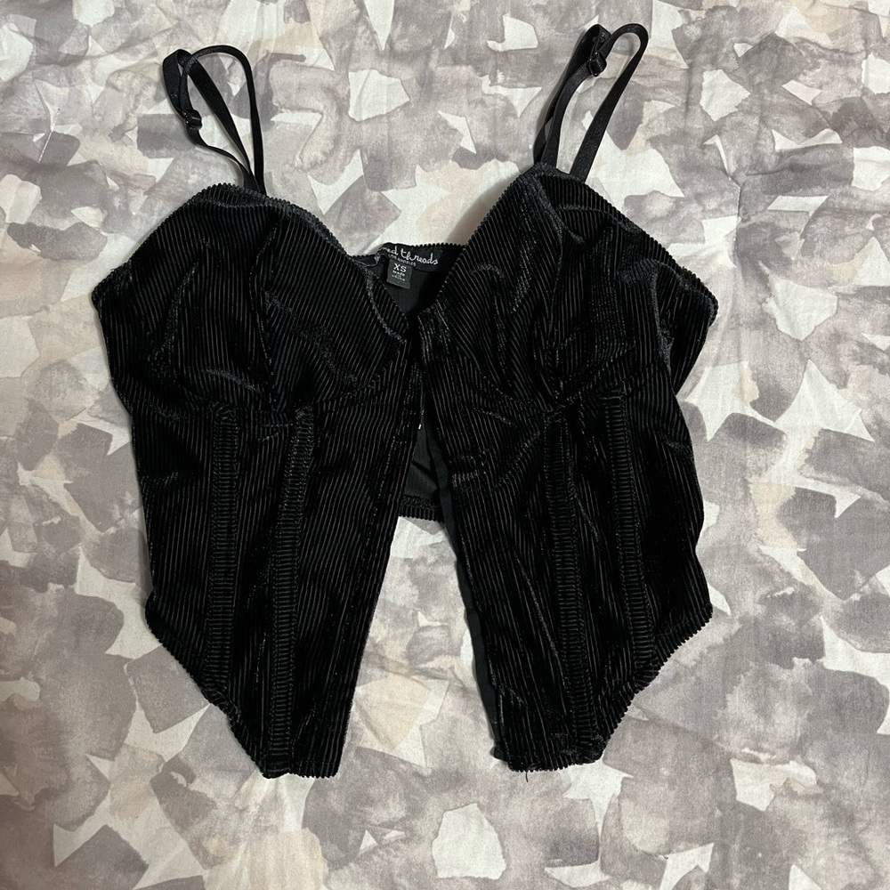 Mixed thread velvet corset style crop top